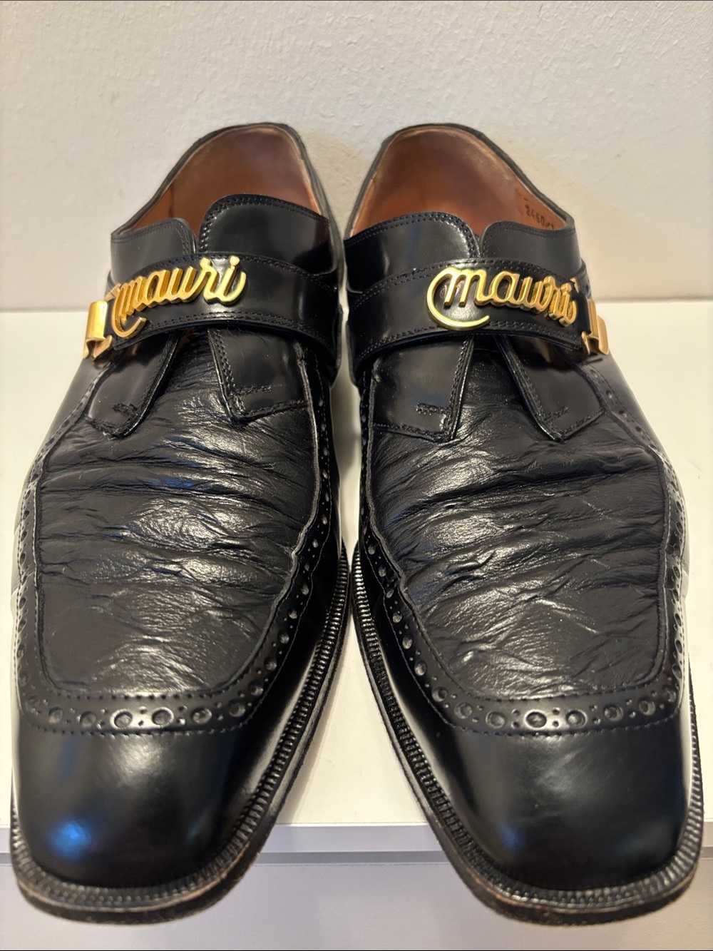 Men's Italian Black Leather Dress Loafers with Gold Accent MAURI 11 - Picture 2 of 14